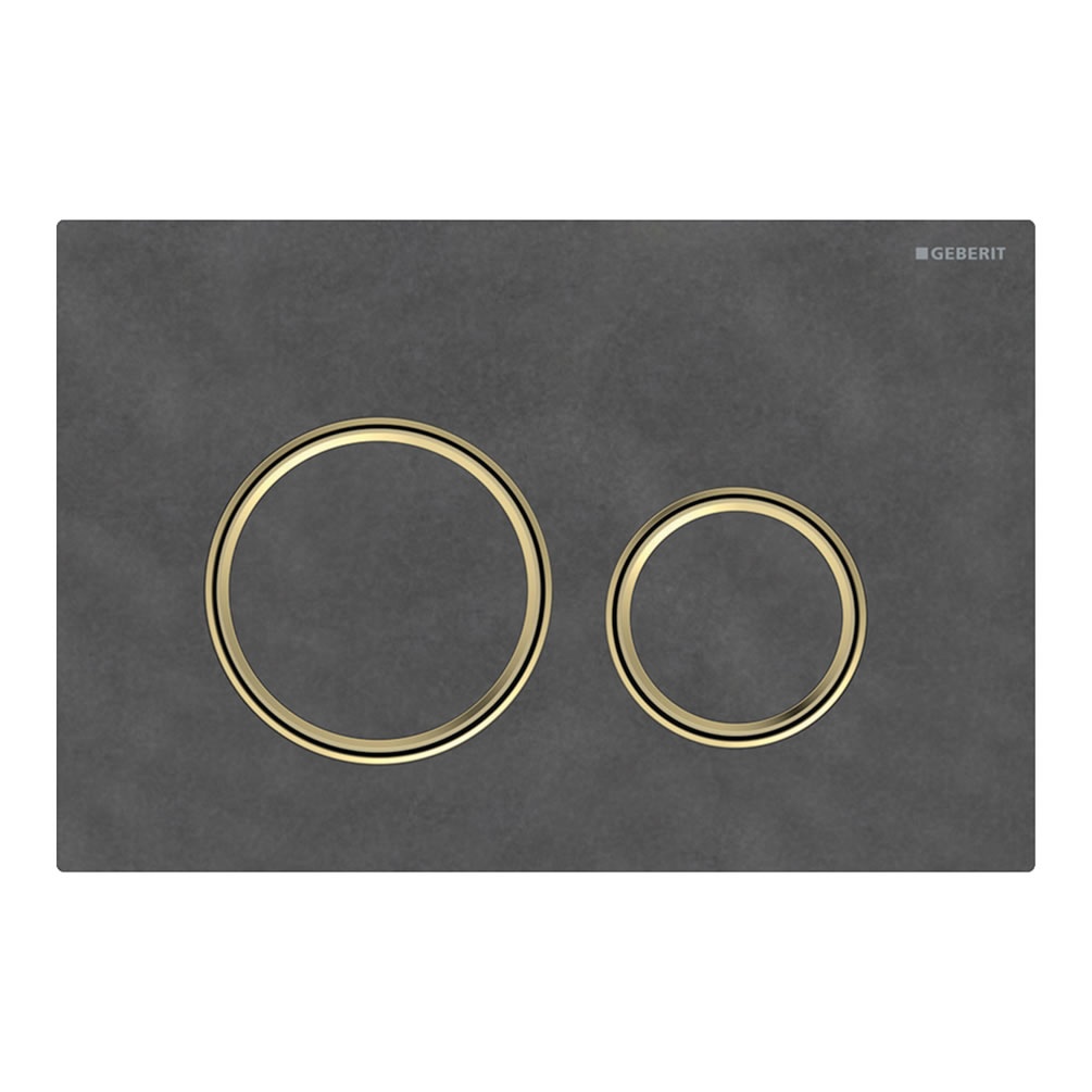 Cutout image of Geberit Sigma50 Round Mustang Slate / Brushed Brass Dual Flush Plate